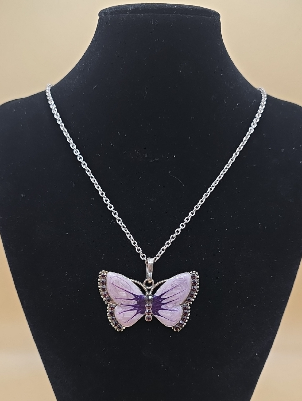 Butterfly Enamel & Purple CrystalPendant Necklace